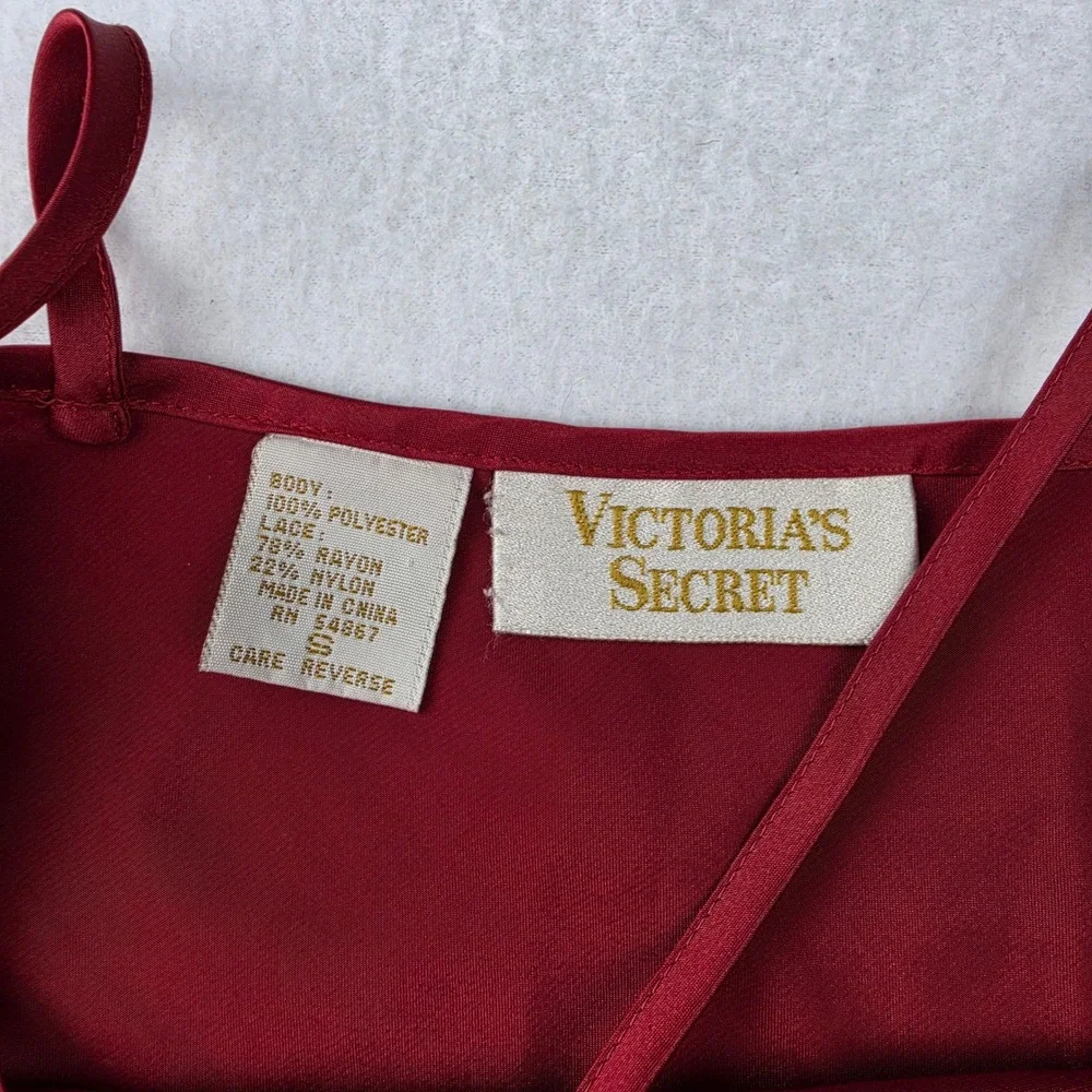 Victoria's Secret Gold Label Vintage Red Satin Lace Trim Chemise Slip Dress S